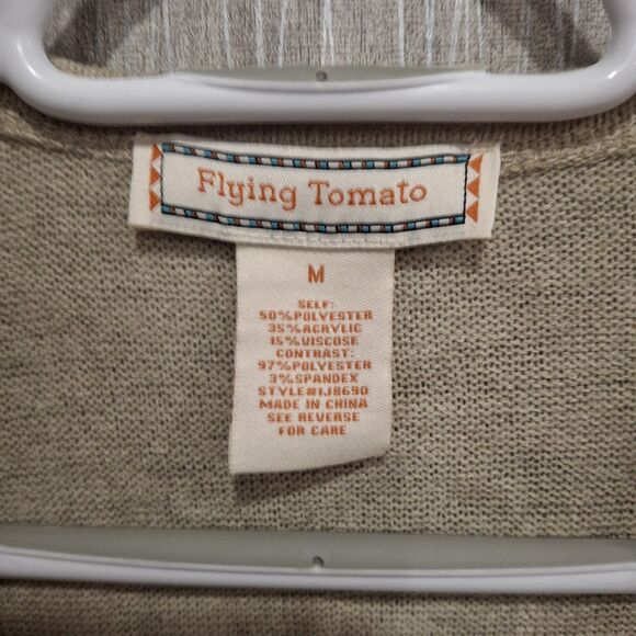 Flying Tomato Women Taupe Open Cardigan Aztec Long Sleeves Sz M - Picture 4 of 4